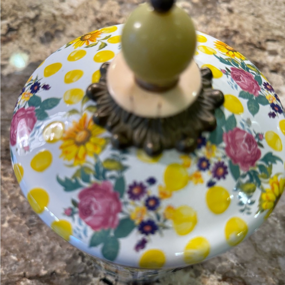 Vintage MacKenzie-Childs Yellow Polka Dot Floral Canister - Picture 3 of 9